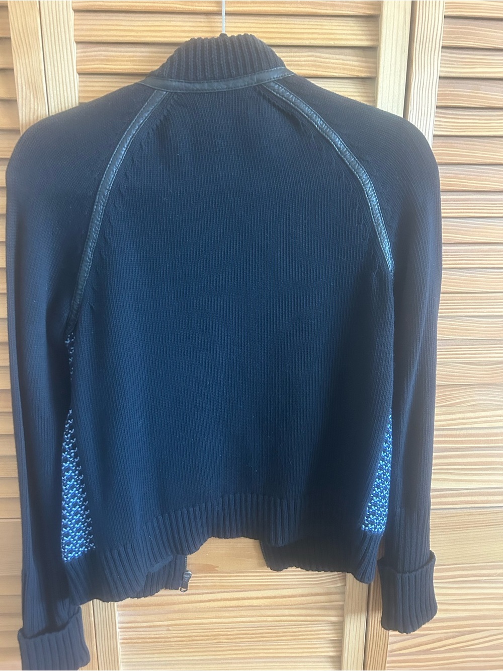 rag & bone Black and Blue Knit Bomber Cardigan with Leather Trim - Picture 6 of 6